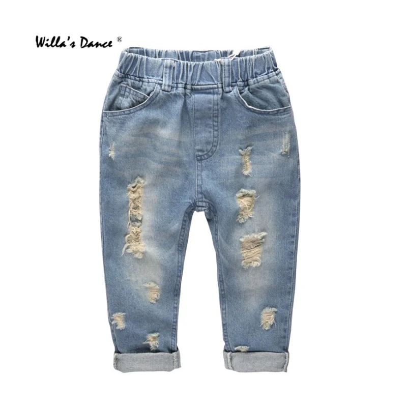 Willa's Dance Kids Ripped Jeans for Boys Pants 2017 Autumn Cotton Denim
