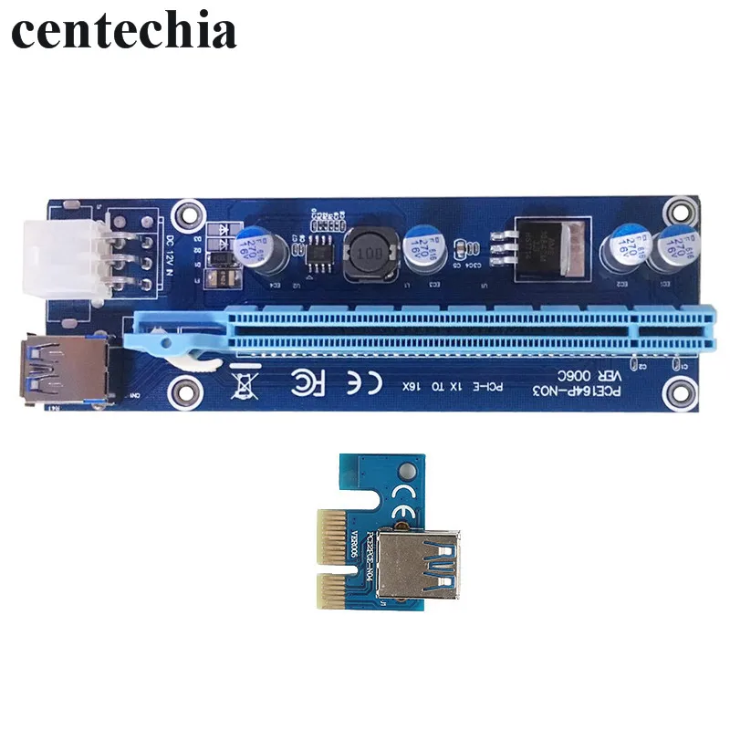 Centechia PCI-E 1x to 16x Mining Machine Enhanced Extender Riser Card Adapter with 60cm USB3.0 SATA Power Cable left/right GHMY