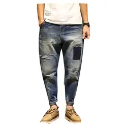 Джинсы плюс размер S-4XL потертые джинсы мужские рваные тонкие шаровары для человека Patch destroyed модные повседневные штаны