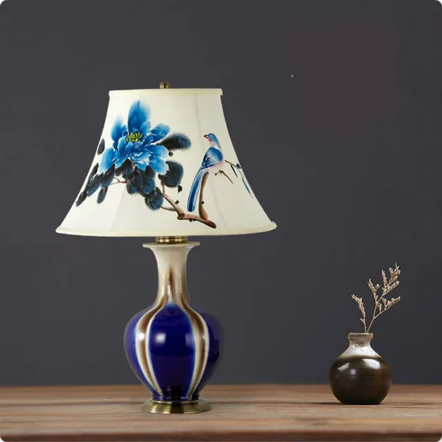 High End Clical Blue Chinese Ceramic Hand Painted Fabric High End Clical Blue Chinese Ceramic Hand Painted Fabric Lampshade E27 Table Lamp For Bedroom