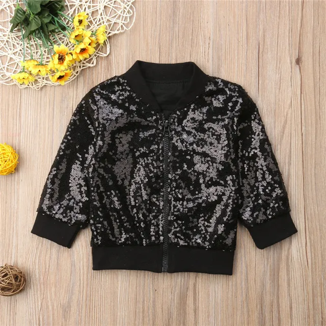 Toddler Kids Baby Girls Sequin Glitter Zipper Coat Outerwear Jacket Clothes Baby Girl 2018
