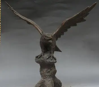 

20" Chinese Bronze Fengshui Hawk Eagle Bird King Ferocity Animal Statue 02017