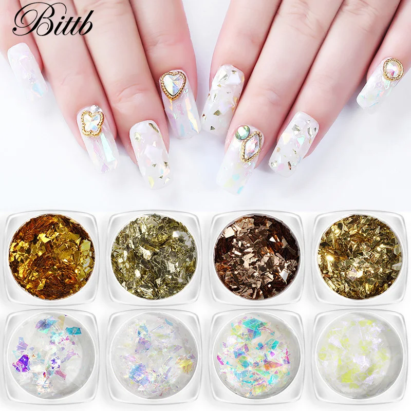

Bittb Gel Nail Glitter Sequins AB Color Holographic Gold Silver Spangles Flake Slice Decoration Tips Manicure