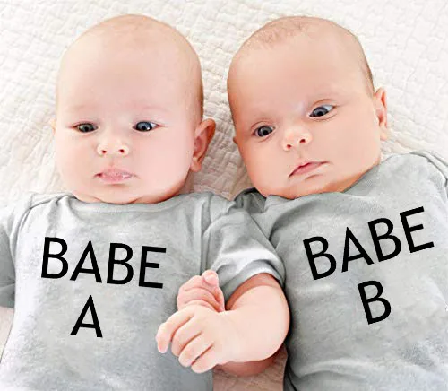 

BABE A and BABE B New Newborn Infant Toddler Baby Girl Boy Twin Bodysuit Twins Matching Jumpsuit Short Sleeve Outfit Cotton