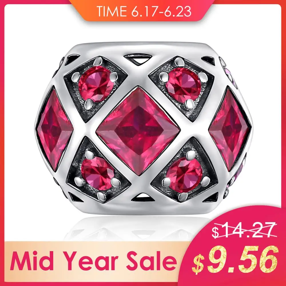 

JewelryPalace 925 Sterling Silver Created Red Ruby Hexagonal Symmetric Charm Beads Fit Bracelets As Gifts For Women Fine Jewelry