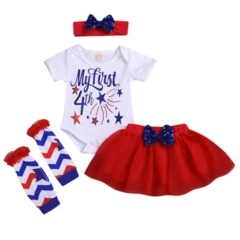 

newborn baby girl clothes 2019 4th of july outfits girls sets Letter Print Tops Tulle Sequin Skirt HairBand Leg Outfit L418