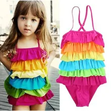 Радужное бикини для девочек; Летний Пляжный Купальник для девочек; многослойный купальный костюм; детский купальник для девочек