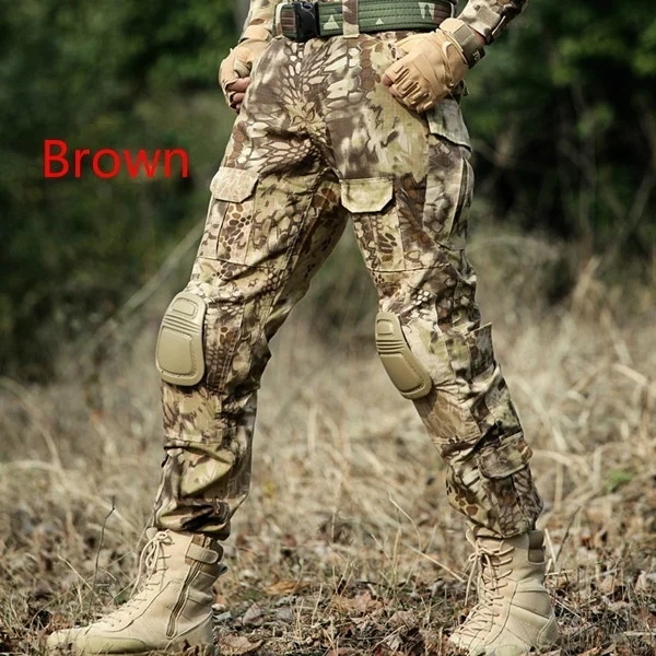 Хан дикий быстрого штурма Мультикам брюки с наколенниками камуфляж Тактическая Военная одежда Пейнтбол армии карго боевые брюки - Цвет: brown