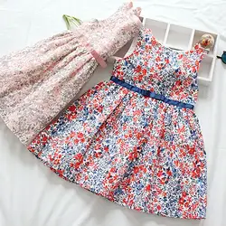 Весенне-Летние Платья с цветочным принтом для девочек, одежда для детей, платье принцессы с бантом для малышей, платье без рукавов, платье