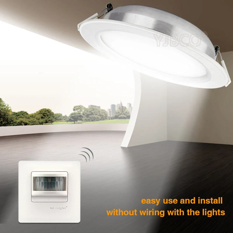 

12W Milight FUTP02 PIR LED downlight with PIR sensor AC86-265V;FUT034 110V/220V PIR wireless sensor switch 8 sensing distance