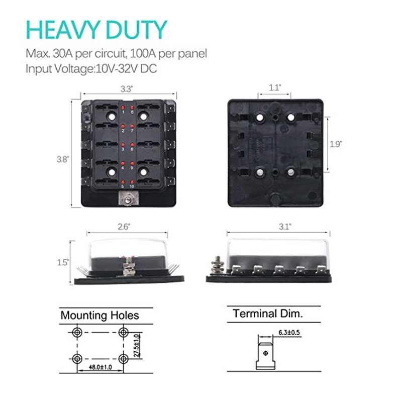 MICTUNING 10-Circuit 10 Way ATC/ATO автомобильный лопастной держатель предохранителя блок предохранителей с крышкой высокое качество Автомобильный светодиодный с подсветкой 32 в