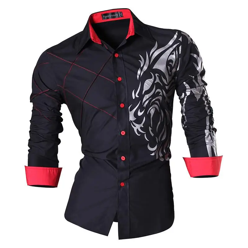 

2019 Spring Autumn Features Men's Fashion Slim Art Printing Long Sleeves Button Down Dress Shirts Tops JZS045