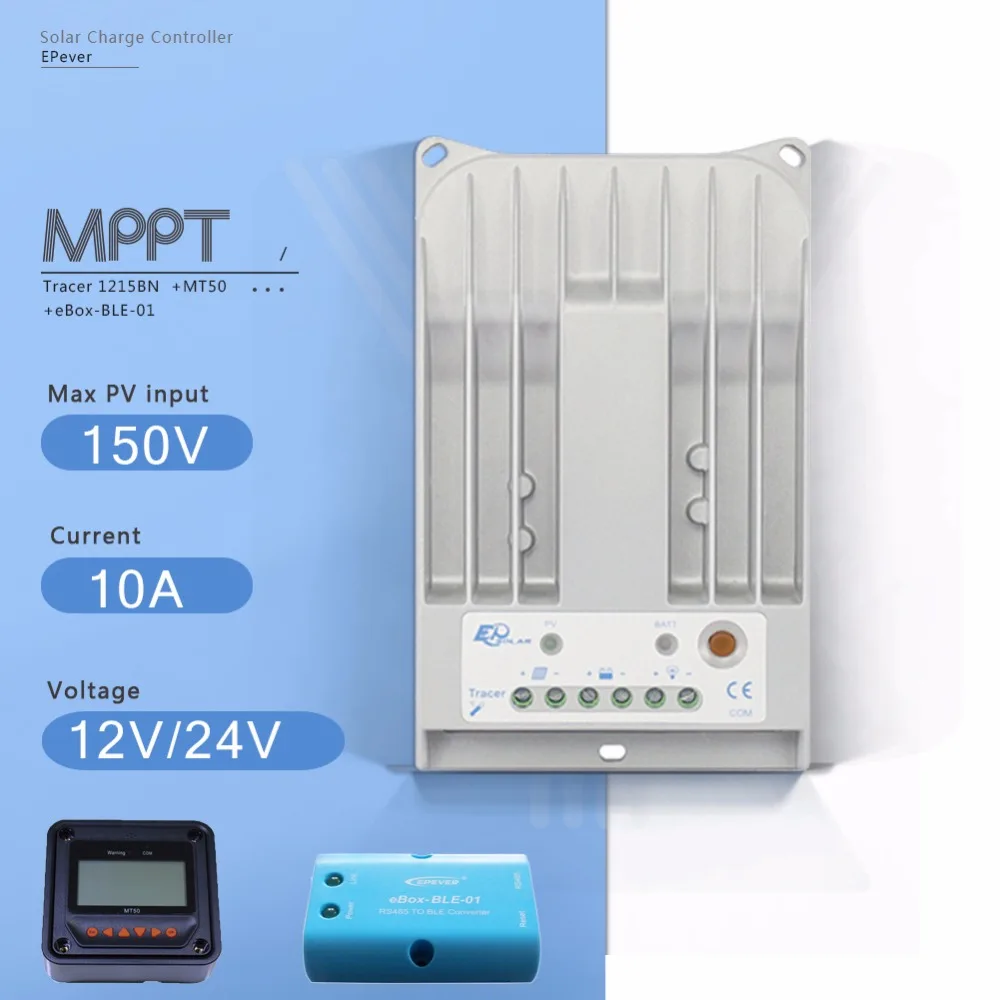 Tracer 1215BN MPPT 10A Solar Charge Controller 12V/24V Auto Solar Panel Battery Charge Regulator with EBOX-BLE and MT50 Meter Tracer 1215BN MPPT 10A Solar Charge Controller 12V/24V Auto Solar Panel Battery Charge Regulator with EBOX-BLE and MT50 Meter