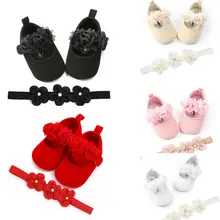 Toddelr/Обувь для маленьких девочек; обувь с кружевным крючком; мягкая подошва; обувь для малышей с повязкой на голову