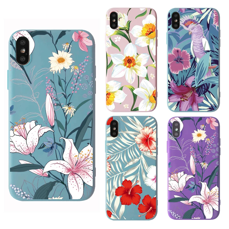 HTMOTXY Flower Phone Cas For iphone 8 Plus 6 6S 7 X 10 Cases Silicone Women Soft Protection Cover Fundas XS Max XR |