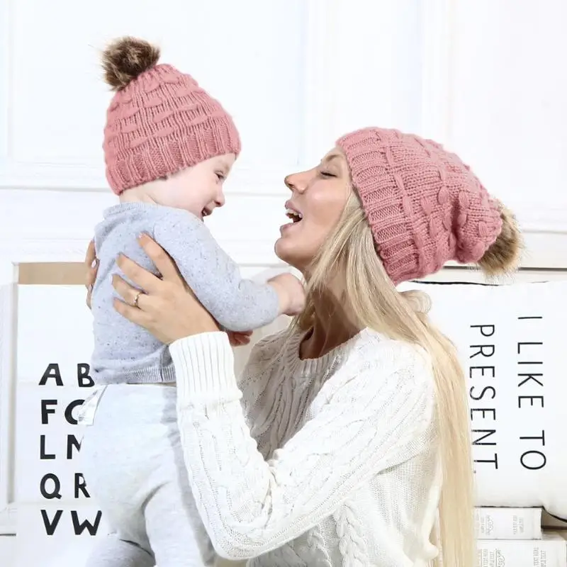 Mom And Baby Knitting Keep Warm Hat Family Matching Outfits Woman