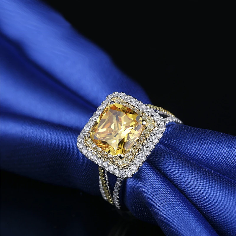AINUOSHI 2,5 карат, Подушка Cut Желтый Сона Свадебные Halo кольца 925 пробы серебряная принцесса свадебные кольца влюбленный свадьба ювелирные изделия
