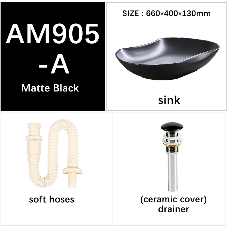 Art Bathroom Sinks 660*400*130mm Matte Black White Ceramic Vessel Big Size Washing Basin Bowl Counter Top Lavatary Sink AM905 - Цвет: Matte Black