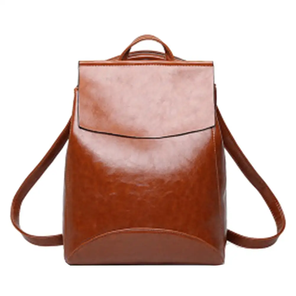 

Solid Color Leather Women's Travel Casual Soft Backpack Shoulders Bag