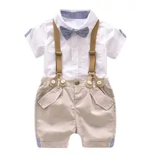 5001 летняя джентльменская бабочка для маленьких мальчиков, рубашка с короткими рукавами+ шорты на подтяжках