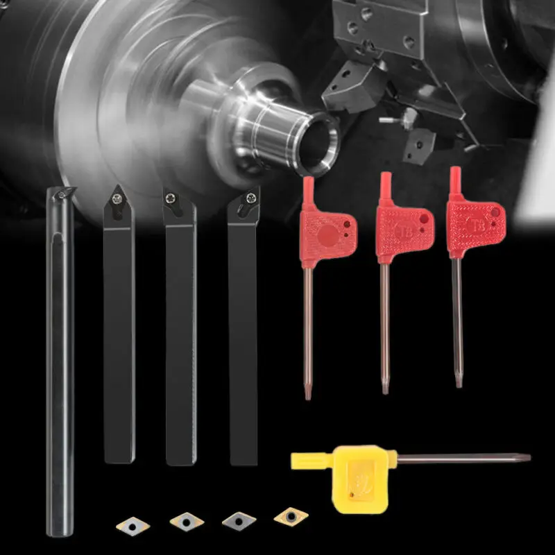 

4pcs 12mm Lathe Boring Bar Turning Holder Tool + 10pcs DCMT0702 Carbide Inserts
