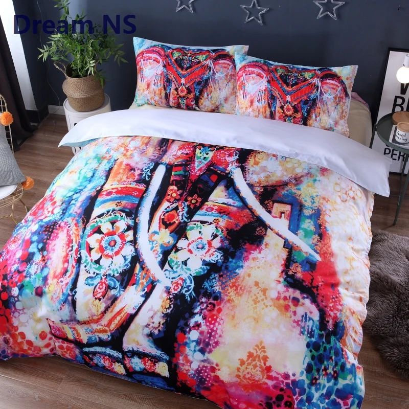 Ahsnme New Elephant Bedding Set Rainbow Graffiti Comforter Cover