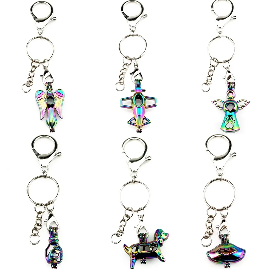 

Rainbow 20styles Beads Cage Keyring Waist Hanged Charms Locket Keychain for Women Men Keyholder chaveiro Key Chains