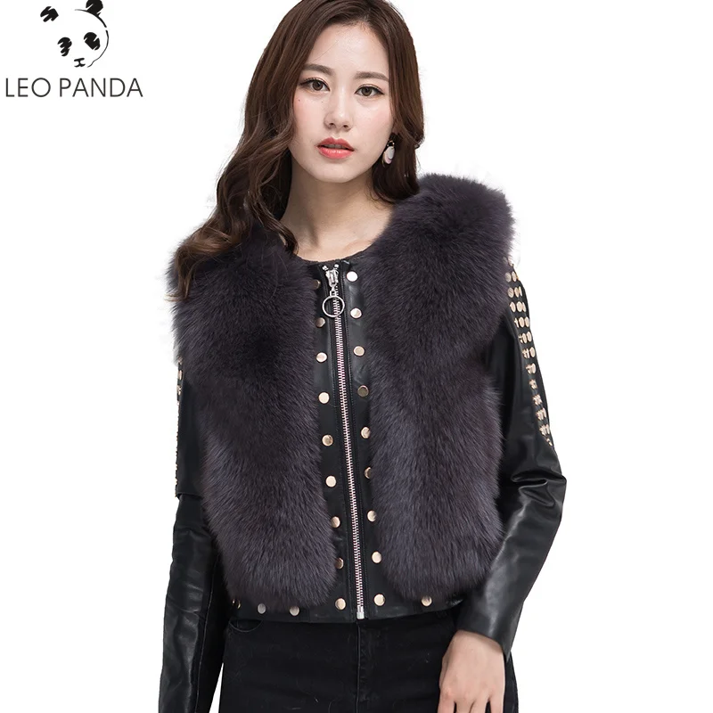 

2019 spring autumnnew 100% genuine sheepskin leather jacket Superior quality fox fur real leather sleeve lady outwear coat