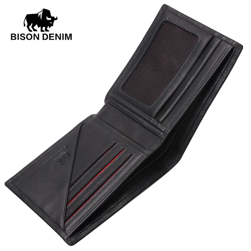 BISON DENIM, модный бренд, мужские кошельки, натуральная кожа, тонкий, двойной, ID, держатель для кредитных карт, мужской карман, кошелек