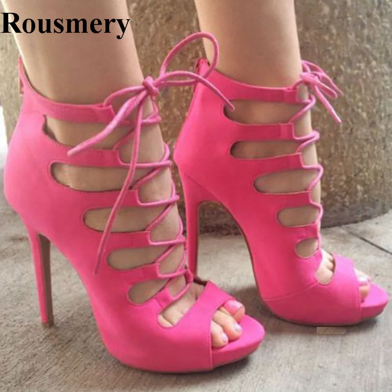 open toe lace up heel sandals