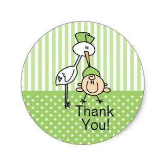 

3.8cm Cute Stork Thank You Neutral Baby Shower Classic Round Sticker