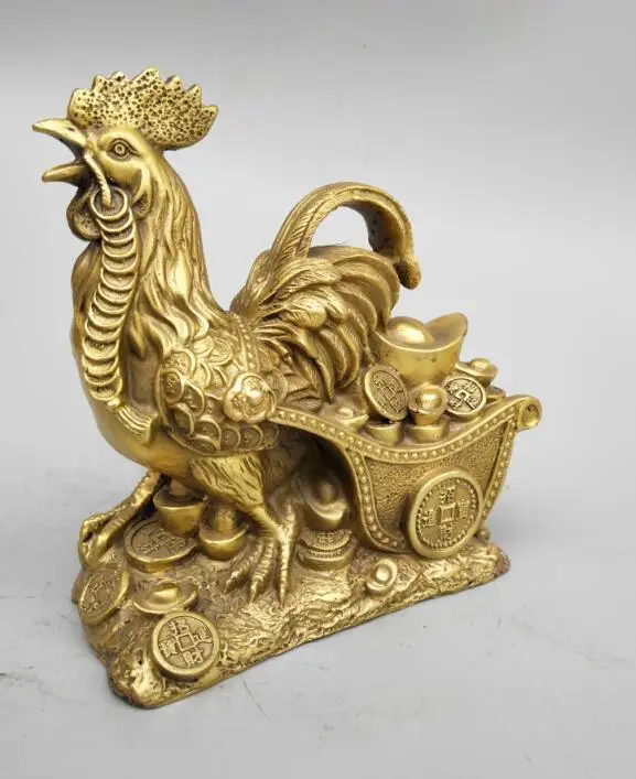 Exquisite China seiko carving Pure brass Two chickens small statue