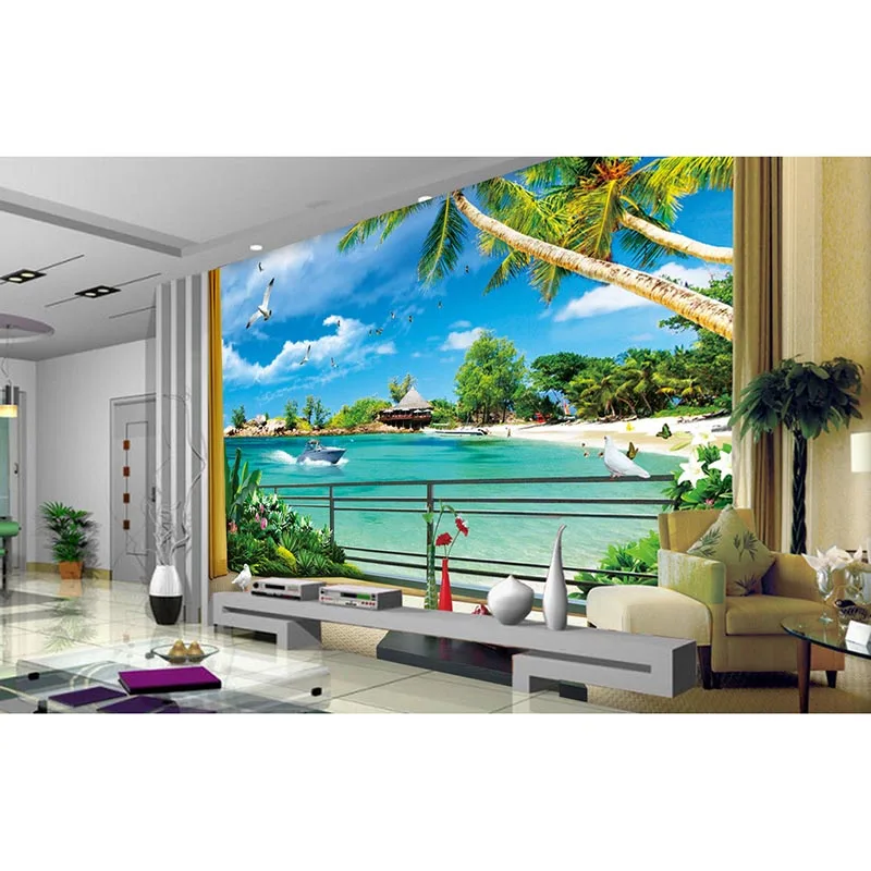 Mediterranean Style 3D Beach Murals Wallpaper Living Room ...