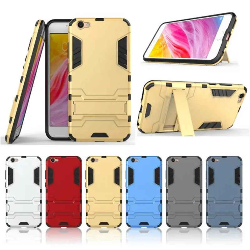 

VIVO Y67 Case ! Soft Silicon +PC Hard Armor Iron Man Case For BBK VIVO Y67 Phone Anti-knock Back Cover With Stand