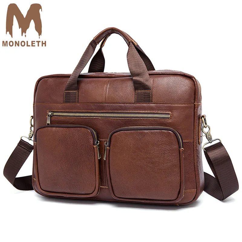 

MONOLETH Male Genuine Leather Messenger Crossbody Flap Single Shoulder Bag Travel Bags Zipper Closure Top Brand Quality