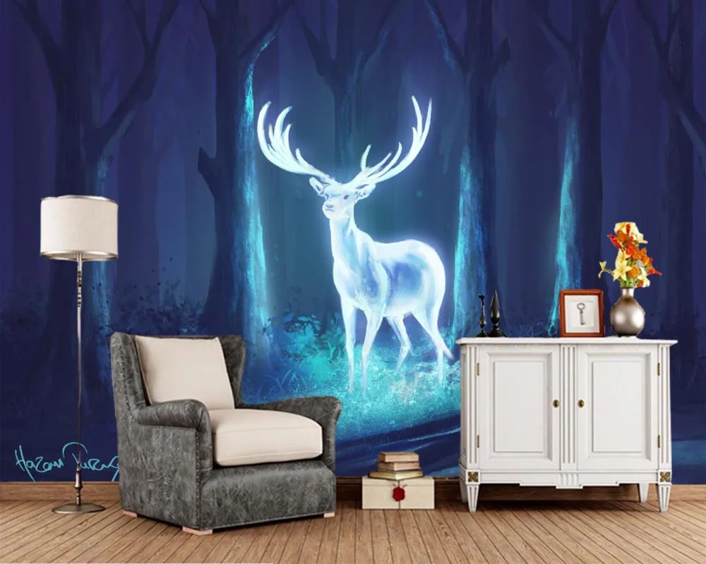 Papelデ パレー鹿魔法動物木ホーンナイトファンタジー壁紙 リビングルームのソファテレビの壁寝室の壁の論文の家の装飾 壁紙 Aliexpress