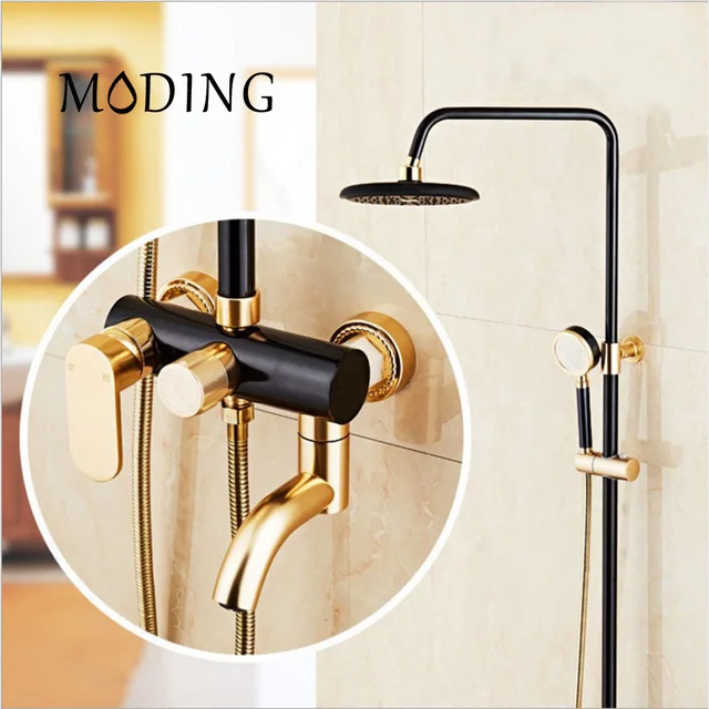 MODING Luxury Black Shower Set Gold And Black Bath Faucets Bath Taps