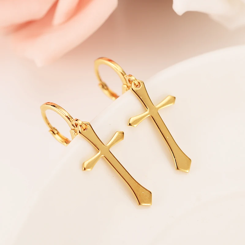 Новые модные простые украшения заполнены Для женщин мотаться Подвески золотое покрытие крест серьги для Для женщин свадебный подарок bidal