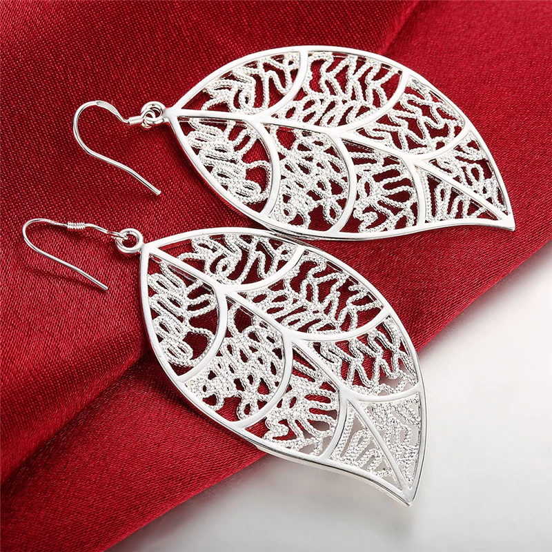 DOTEFFIL New Arrival 925 Sterling Silver Fashion Leaf Earrings For Women Wedding Engagement Jewelry Best Gift Christmas Gift