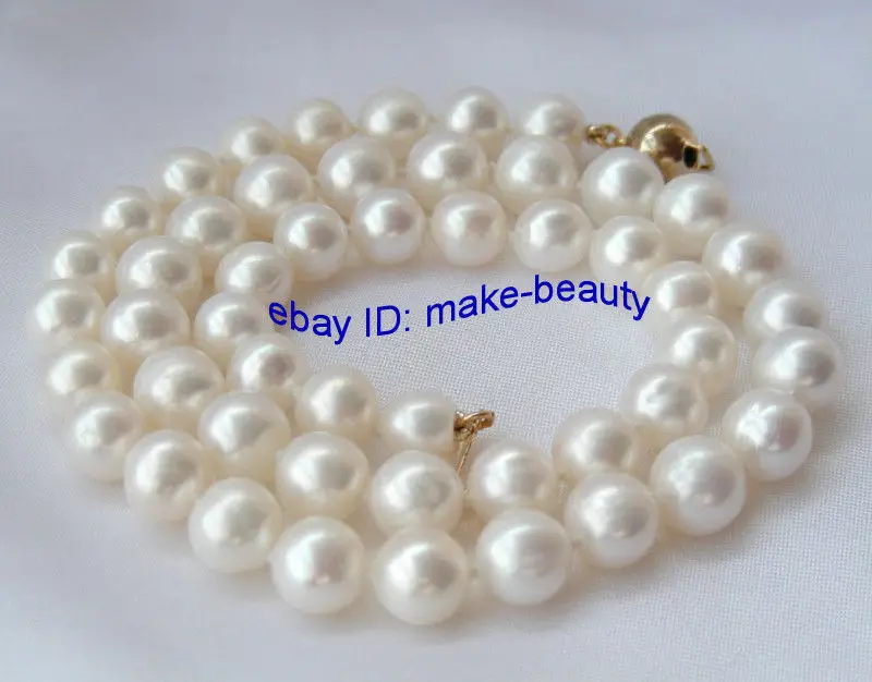 

stunning 9mm round white freshwater pearls necklace