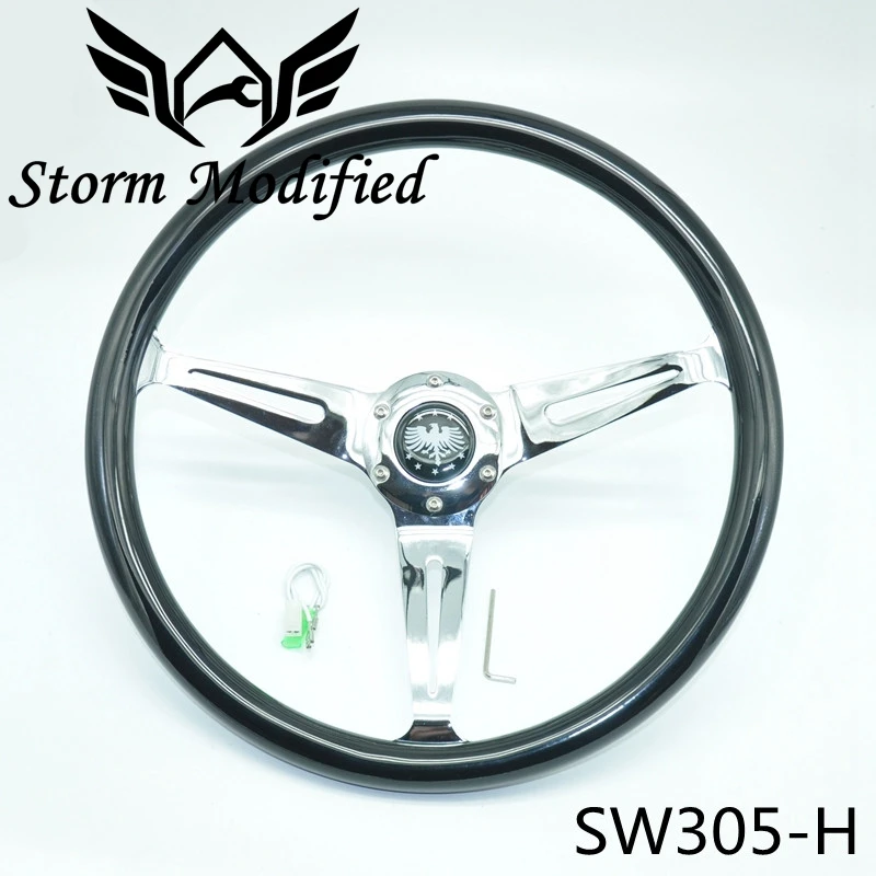 

Black Classic Real Mahogany Wood Steering Wheel Spokes slim waist 380mm 15 inch Car Steering Wheel For Antique Car SW305-H