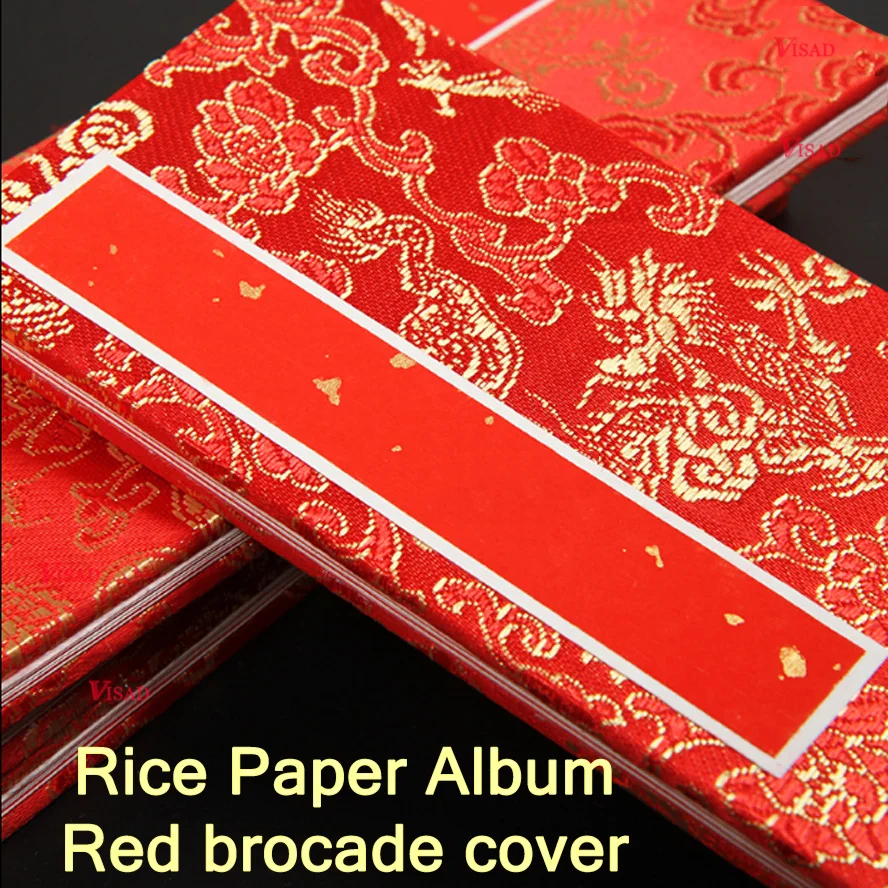 Красная Китайская рисовая бумага альбом книга парча Обложка искусство поставка Свадебный Пригласительный блокнот