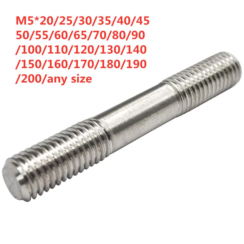10pcs/lot Stainless Steel Double End Thread Rod M5*20/25/30/35/40/45/50/55/60/65/70/80/90/100