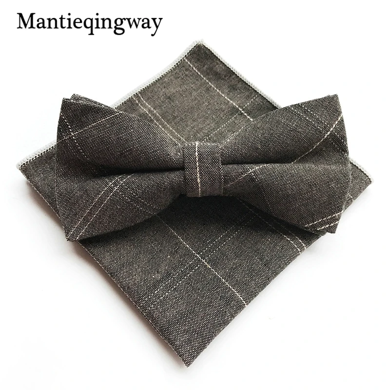 Mantieqingway 2017 плед хлопок 6 см свадебные Боути 25*25 см Pocket Square Set для Для мужчин Бизнес Gravatas Для мужчин костюм с галстуком платок