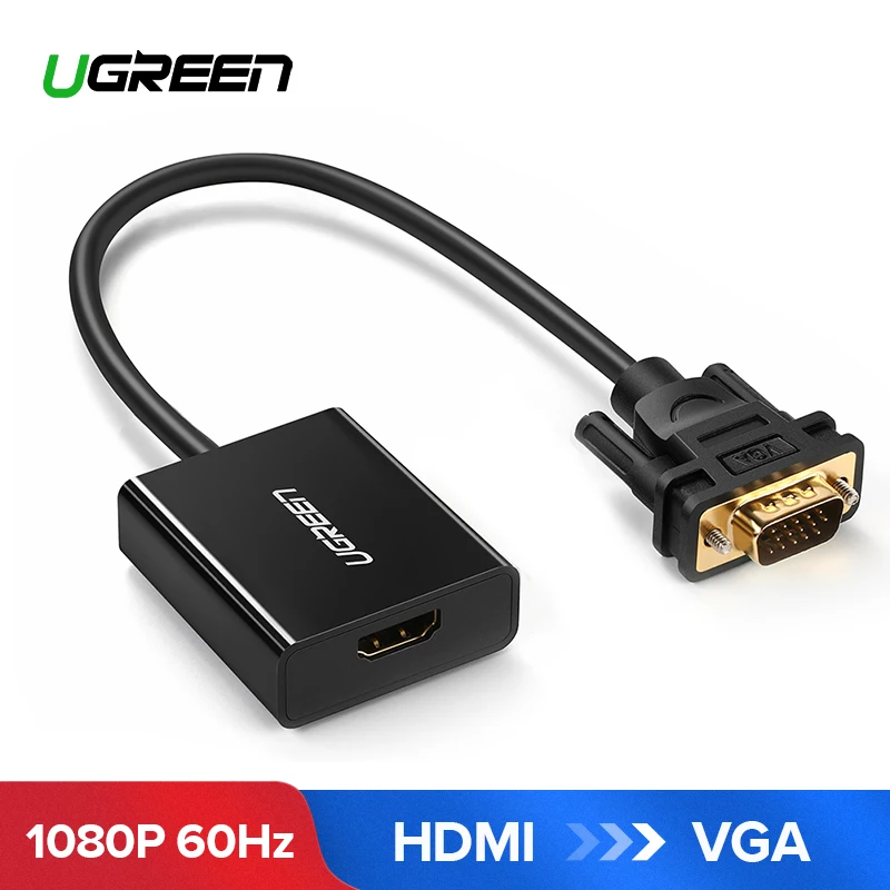 UGREEN активный HDMI к VGA адаптер с 3,5 мм AUX аудио разъем HDMI Женский к VGA Мужской конвертер для ТВ-палки ПК проектор ноутбука