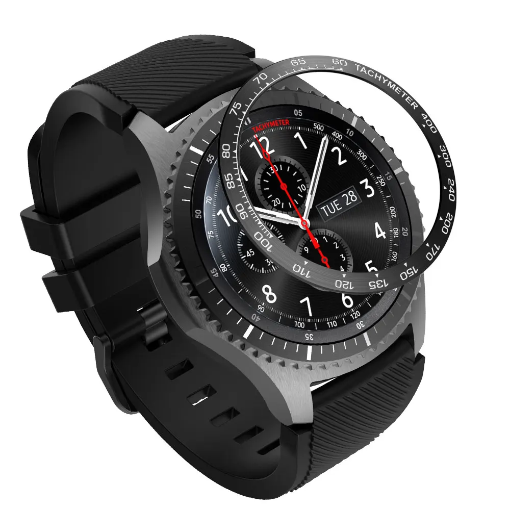 Часы с циферблатом кольцо для samsung gear S3 Frontier/galaxy Watch 46 мм чехол для укладки клеющаяся крышка против царапин защитное кольцо - Цвет: F Black