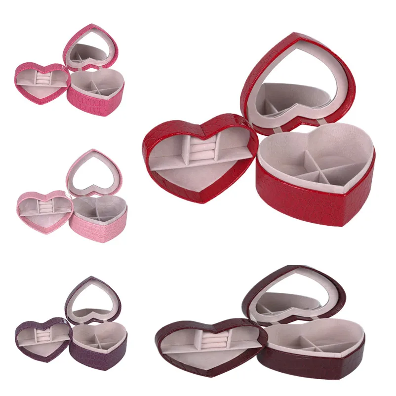 

2019 Korean Wedding Heart Jewelries Box Organizer Portable Leather Ring Bracelet Earring Display Storage Gift Box Case Jewelry