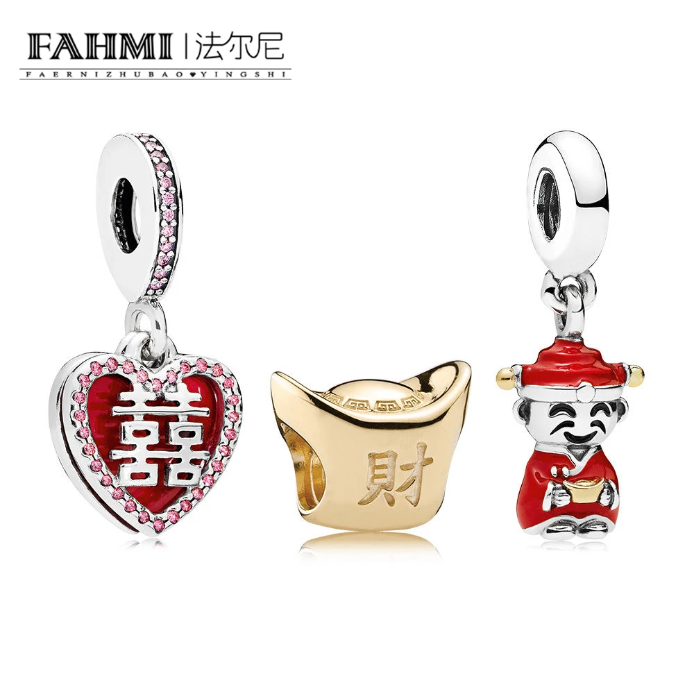

FAHMI 100% 925 Sterling Silver 1:1 RAU0379 Happiness, Fortune and Luck Charm Pack Beaded Set For DIY Bracelet & Bangle Gifts