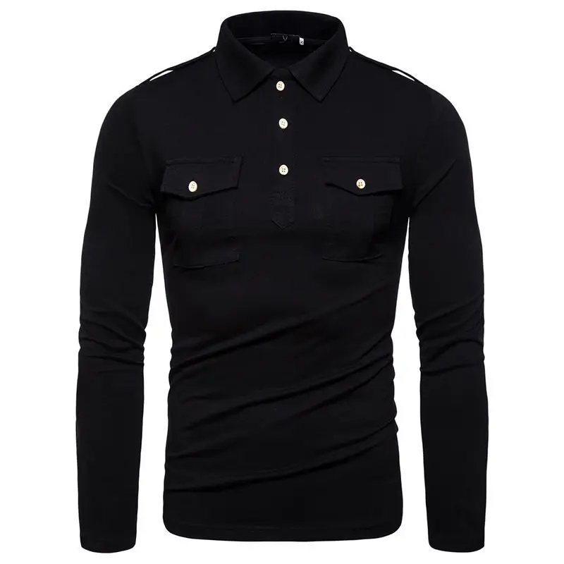 

Quality Men Business Casual Pockets Cotton Shirts Mens Cotton Long Sleeve Turn Down Collar Solid Tee Shirts Plus Size Tops