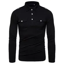 Качественные мужские деловые повседневные хлопковые рубашки с карманами, мужские хлопковые футболки с длинным рукавом и отложным воротником, однотонные футболки, топы больших размеров